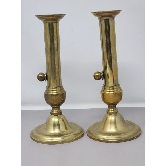 Vintage Brass Adjustable‎ Candlestick Holders Pair Brass & Copper Castilian - Picture 4 of 10